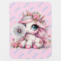 Niedliche Aquarellbaby, Einhorn & Dandelian Blume2