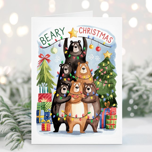 Niedliche Aquarellbären Beary Christmas Card Feiertagskarte (Von Creator hochgeladen)