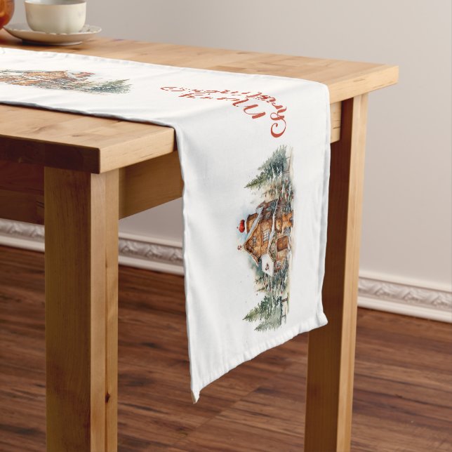 Niedliche Aquarellbäume Kurzer Tischläufer (Beispiel)