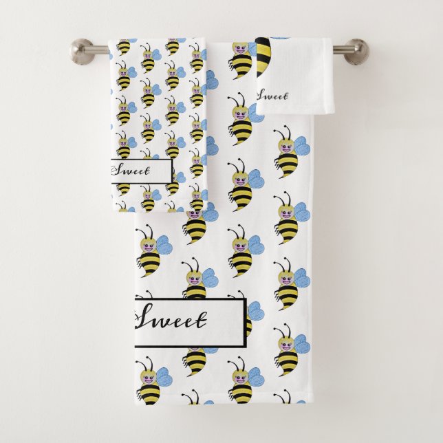 Niedliche Aquarellbiene mit fröhlichem Lächeln Badhandtuch Set (Insitu)