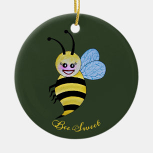 Niedliche Aquarellbiene mit fröhlichem Lächeln Keramik Ornament