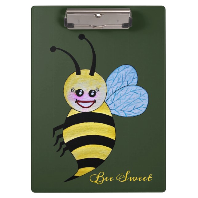 Niedliche Aquarellbiene mit fröhlichem Lächeln Klemmbrett (Vorderseite)