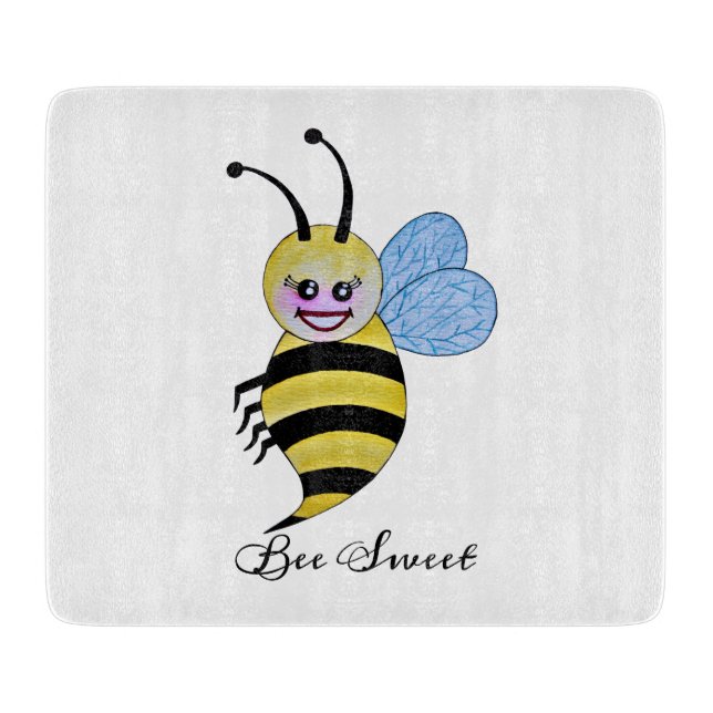 Niedliche Aquarellbiene mit fröhlichem Lächeln Schneidebrett (Vorderseite)