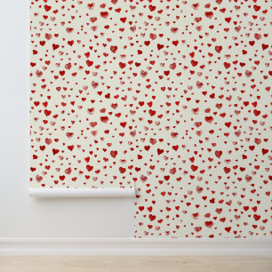 Niedliche Aquarellbilder mit roten Herzen Tapete