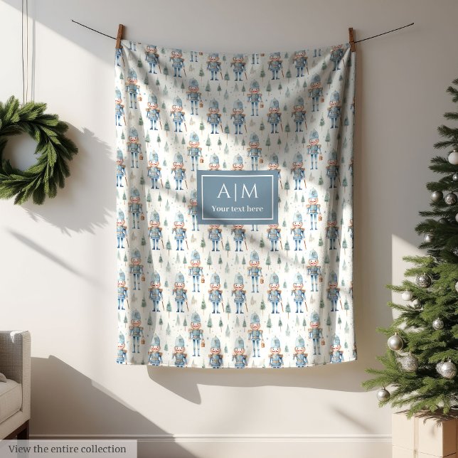 Niedliche Aquarellblauer Weihnachtsknuspern Fleecedecke (Cute watercolor blue Christmas nutcrackers custom Fleece Blanket)