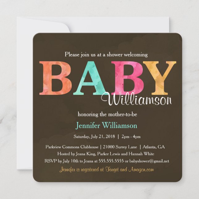 Niedliche Aquarellblende Neutrale Babydusche Einladung (Vorderseite)