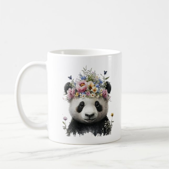 Niedliche Aquarellblume Panda Kaffeetasse (Links)