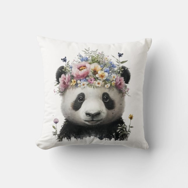 Niedliche Aquarellblume Panda Kissen (Vorderseite)