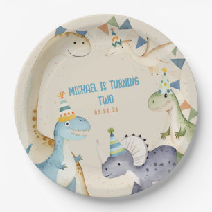 Niedliche Aquarelldinosaurier, Beige Dinomit Party Pappteller
