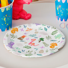 Niedliche Aquarelldinosaurier Grüne Babydusche Pappteller