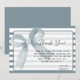 Niedliche Aquarelldusche Blue Bow Baby Dusche Dankeskarte