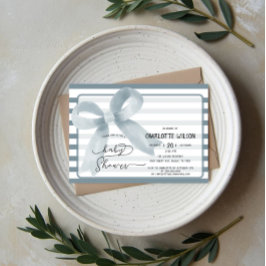 Niedliche Aquarelldusche Blue Bow Baby Dusche Einladung