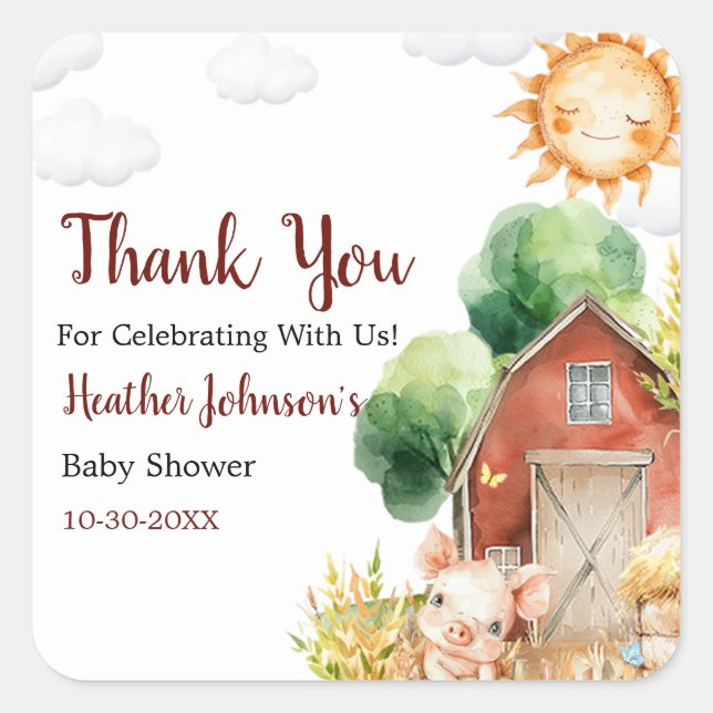 Niedliche Aquarelldusche Quadratischer Aufkleber (Vorderseite)