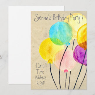 Niedliche Aquarelle bunt Geburtstagsparty Einladung