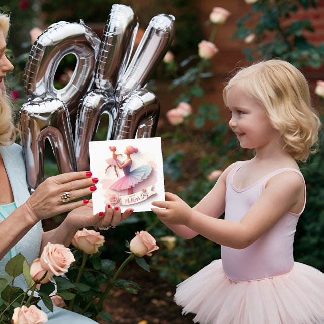 Niedliche Aquarellfarbe Ballerina Mama Silhouette  Karte (Cute Watercolor Ballerina Mom silhouette CARD
Unique custom meaningful Mothers day gift idea)