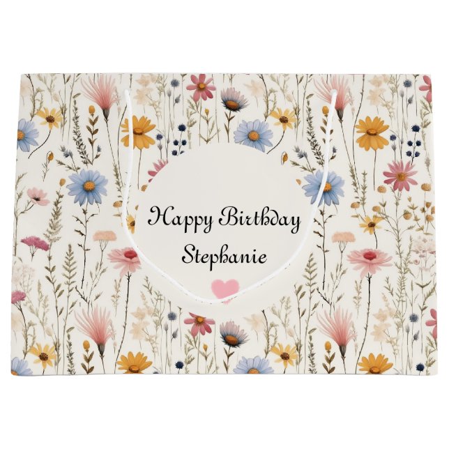 Niedliche Aquarellfarbe Delikate Blume Blattmuster Große Geschenktüte (Vorderseite)