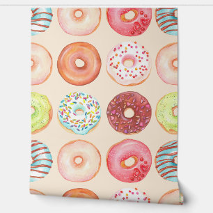 Niedliche Aquarellfarbe Farbige Glasierte Donuts K Tapete