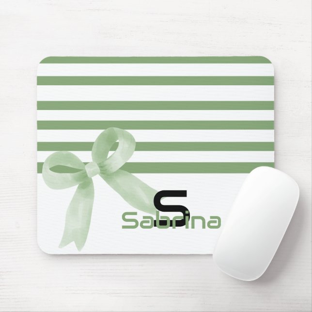 Niedliche Aquarellfarbe Grüne Bow Streifen Mousepa Mousepad (Mit Mouse)