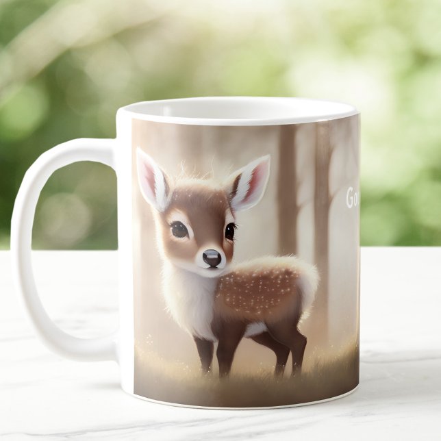Niedliche Aquarellfarbe Hirsche Personalisierter N Kaffeetasse (Cute Watercolor Deer Personalized Name Text Beige Coffee Mug)