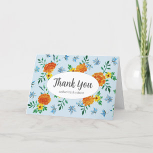 Niedliche Aquarellfarbe Orange Marigold Blume Lich Dankeskarte