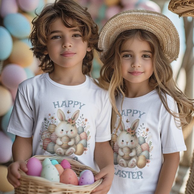 Niedliche Aquarellfarbe Ostern individuell anpassb T-Shirt (Cute watercolor Bunny Easter customizable Kids T-Shirt)
