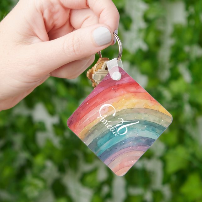 Niedliche Aquarellfarbe Personalisiert Regenbogen Schlüsselanhänger (Hand)