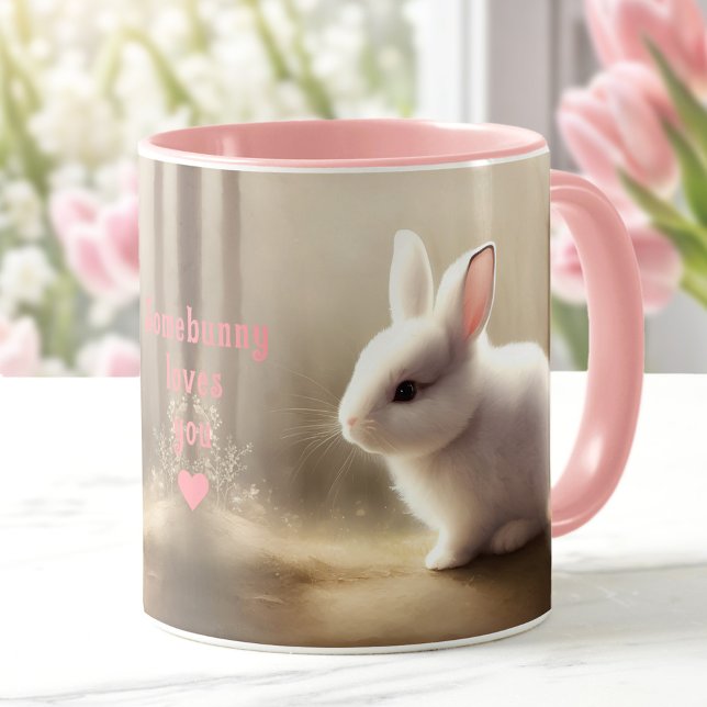 Niedliche Aquarellfarbe Personalisierter Name Rosa Tasse (Cute Watercolor Bunny Personalized Name Pink Beige Mug)