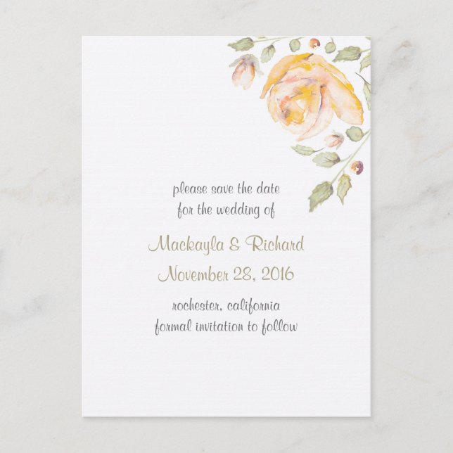 Niedliche Aquarellfarbe Save the Date Ankündigungspostkarte (Vorderseite)