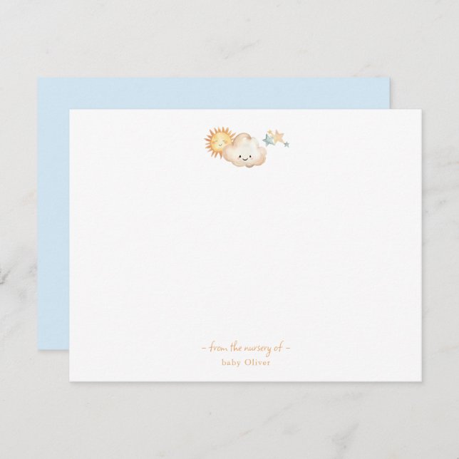 Niedliche Aquarellfarbe Sonnensterne und Wolke Dan Dankeskarte (Vorne/Hinten)