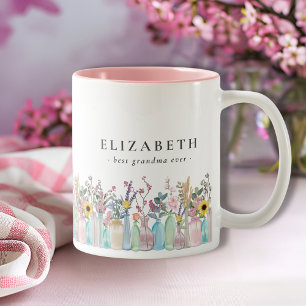 Niedliche Aquarellfarben Blume Florals Bestes Oma Zweifarbige Tasse