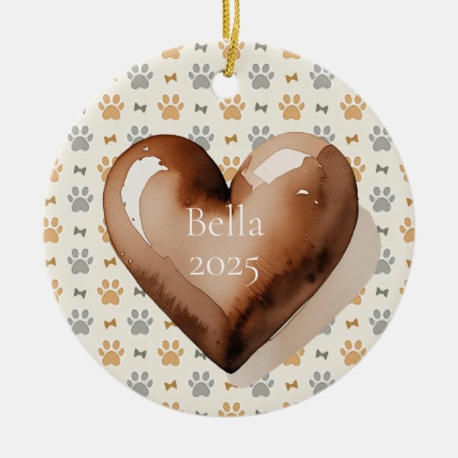 Niedliche Aquarellfarben, Brauner Herzklopfen, Dru Keramik Ornament (Vorne)