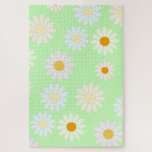 Niedliche Aquarellfarben Daisy Pattern Grün Puzzle