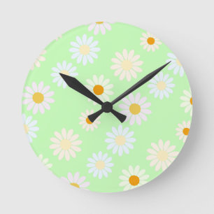 Niedliche Aquarellfarben Daisy Pattern Grün Runde Wanduhr