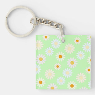 Niedliche Aquarellfarben Daisy Pattern Grün Schlüsselanhänger