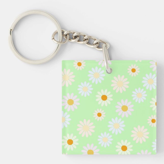 Niedliche Aquarellfarben Daisy Pattern Grün Schlüsselanhänger (Vorderseite)