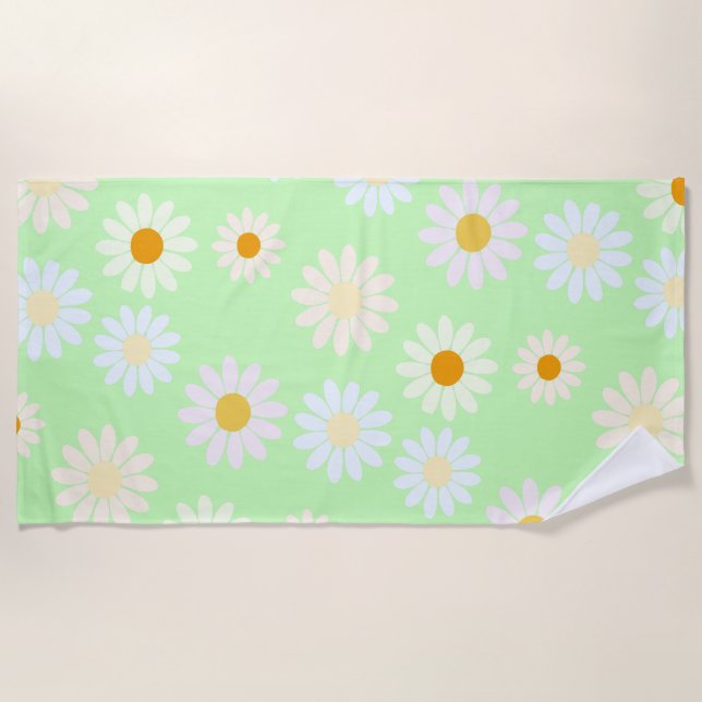 Niedliche Aquarellfarben Daisy Pattern Grün Strandtuch (Vorderseite)