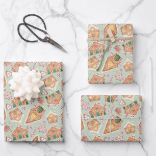 Niedliche Aquarellfarben Gingerbrett Haus Weihnach Geschenkpapier Set