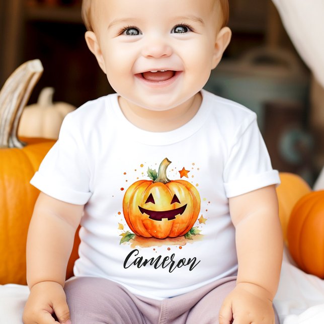 Niedliche Aquarellfarben-Kürbislaterne Halloween Baby T-shirt (Cute watercolor Jack o lantern Halloween Baby T-Shirt)