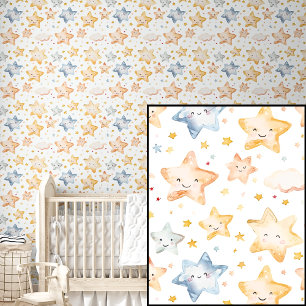 Niedliche Aquarellfarben Orange Blue Stars Tapete
