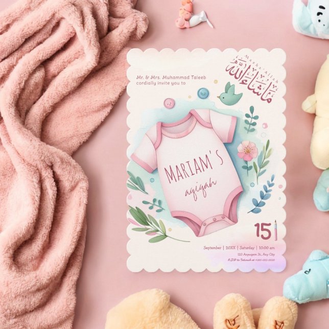 Niedliche Aquarellfarben Rosa Baby Muselmanin Aqiq Einladung (Von Creator hochgeladen)