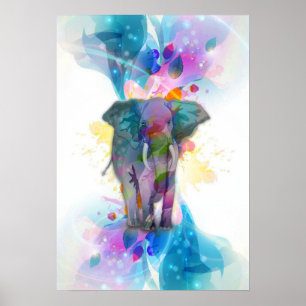 niedliche Aquarellfarben Spritzer Elefant Poster