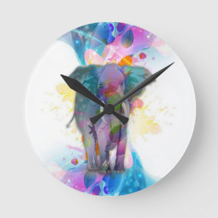 niedliche Aquarellfarben Spritzer Elefant Runde Wanduhr