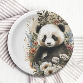 Niedliche Aquarellfarben-Wildblume Panda Bear Gebu Pappteller