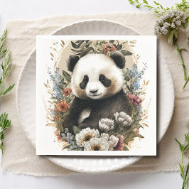 Niedliche Aquarellfarben-Wildblume Panda Bear Gebu Serviette
