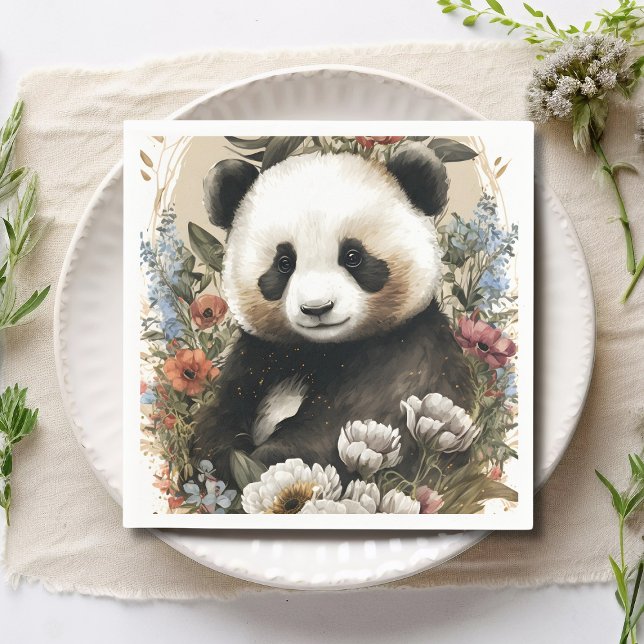 Niedliche Aquarellfarben-Wildblume Panda Bear Gebu Serviette (Von Creator hochgeladen)