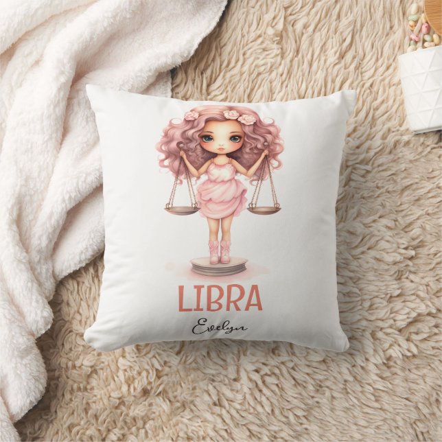 Niedliche Aquarellfärbung Libra Zodiac Name Kissen (Decke)