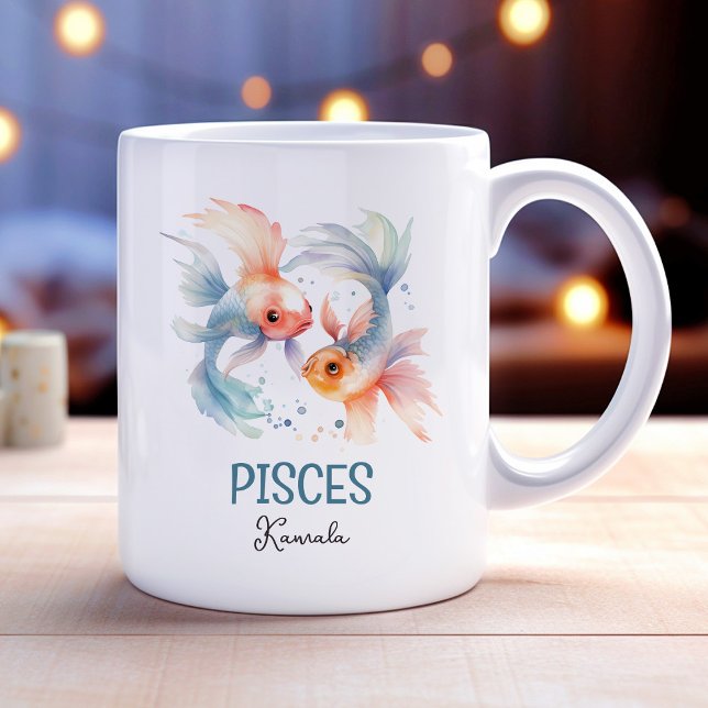 Niedliche Aquarellfärbung Pisces Zodiac Name Kaffeetasse (Cute Watercolor Illustration Pisces Zodiac Name Coffee Mug)