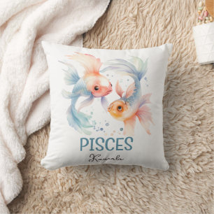 Niedliche Aquarellfärbung Pisces Zodiac Name Kissen
