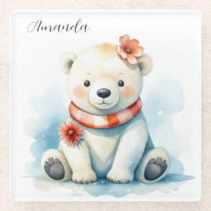 Niedliche Aquarellfärbung Polarbär Glasuntersetzer