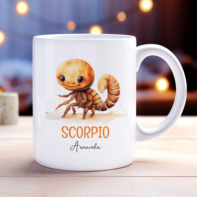 Niedliche Aquarellfärbung Scorpio Zodiac Name Kaffeetasse (Cute Watercolor Illustration Scorpio Zodiac Name Coffee Mug)